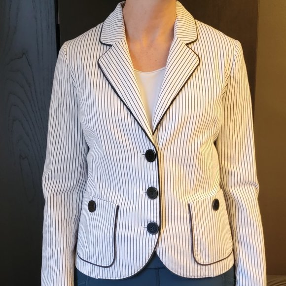 LACOSTE Women's Blazer White with Black Pin-Stripe SIZE S (Lacoste 36) - Picture 1 of 16